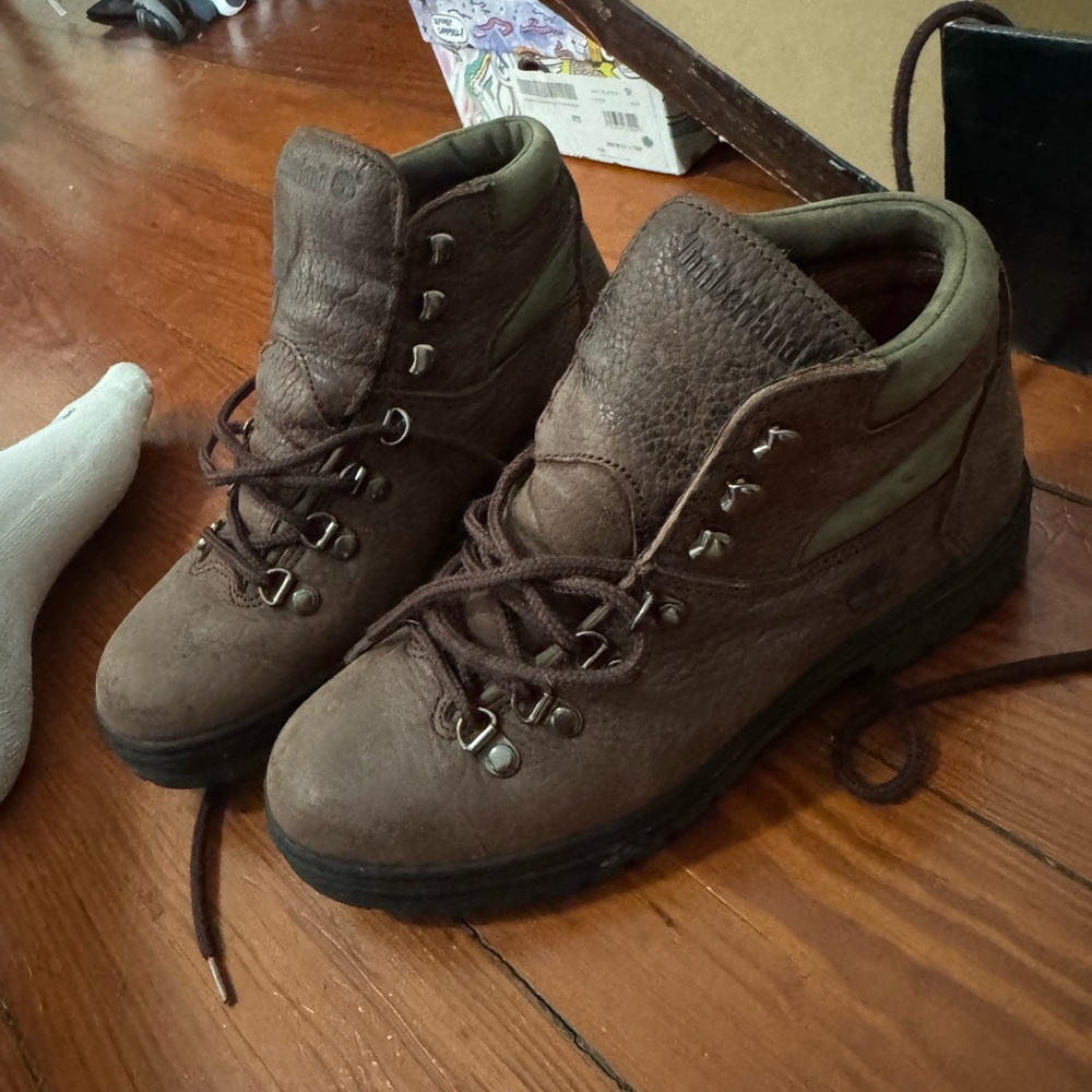 Timberland Brown and Green Hiking Boots Mid-Top